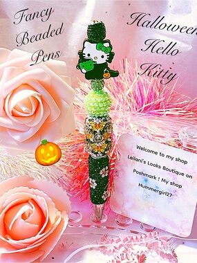 Fancy beaded Pen/gifts/halloween/hello kitty/green beads/